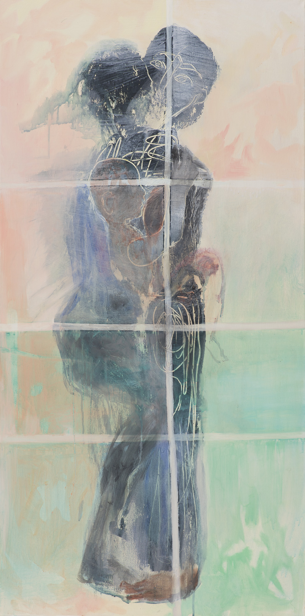 Protection. (About Love and affection III) Oil and acrylic on canvas, 100x50 cm